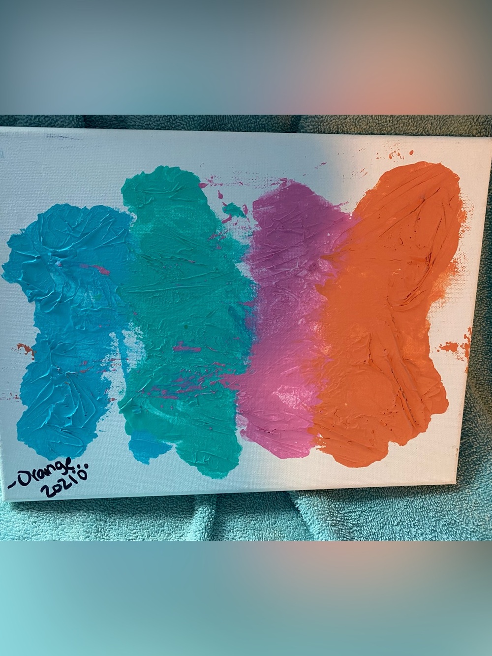 Original paw painted canvas art, abstract,by Orange the Cat signed  2021